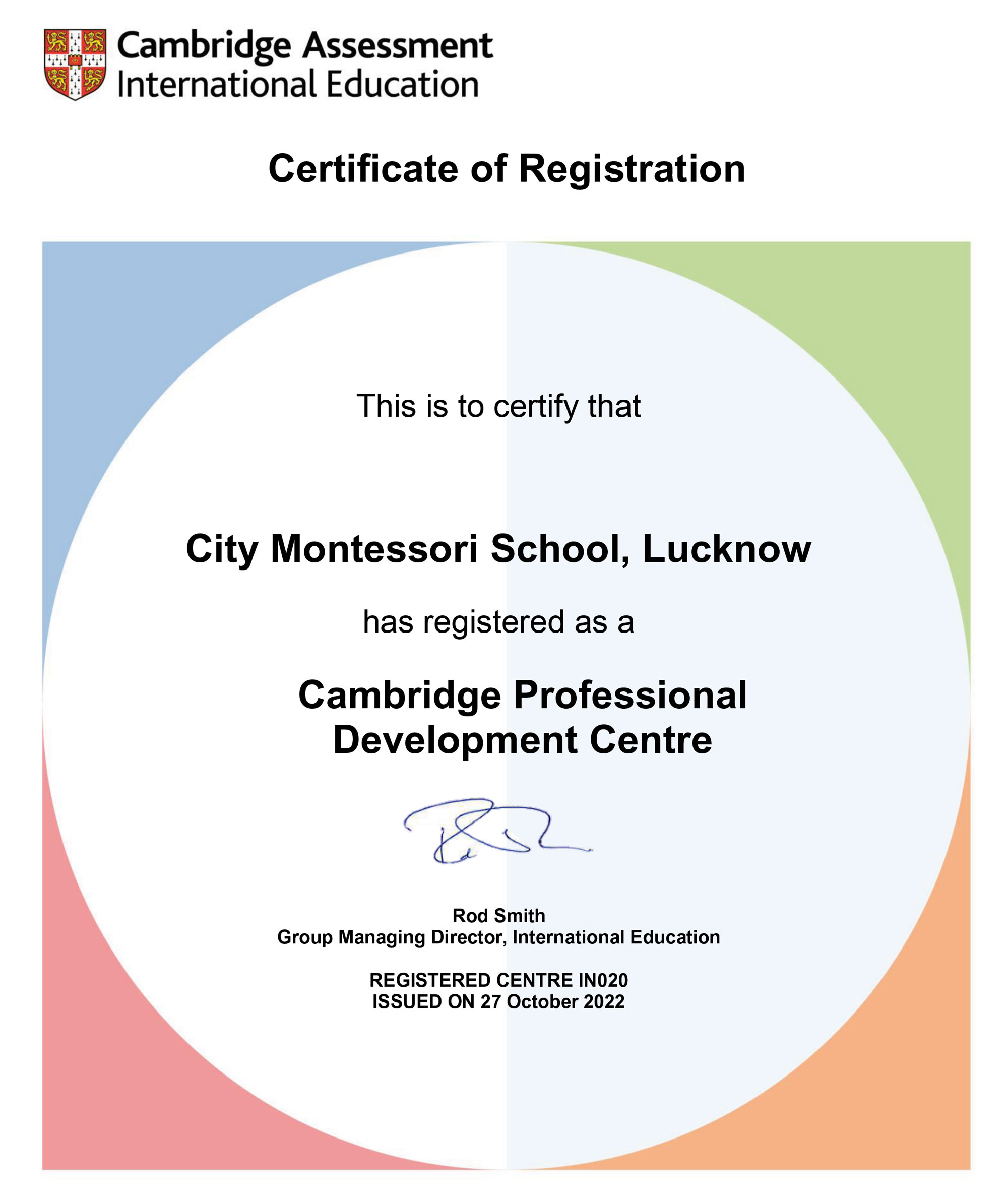Cambridge International Certificate in Educational Leadership (CIC-EdL) - Certificate of Registration