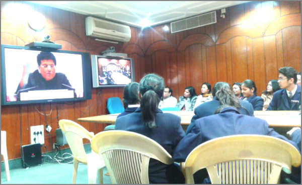 Video conferencing of CMS students with Hon’ble Mr. Piyush Goel, Minister of State (Independent Charge) for Power, Coal and New and  Renewable Energy, Govt. of India held on 14 December 2014, the National Energy Conservation Day at Yojana Bhawan, Lucknow.